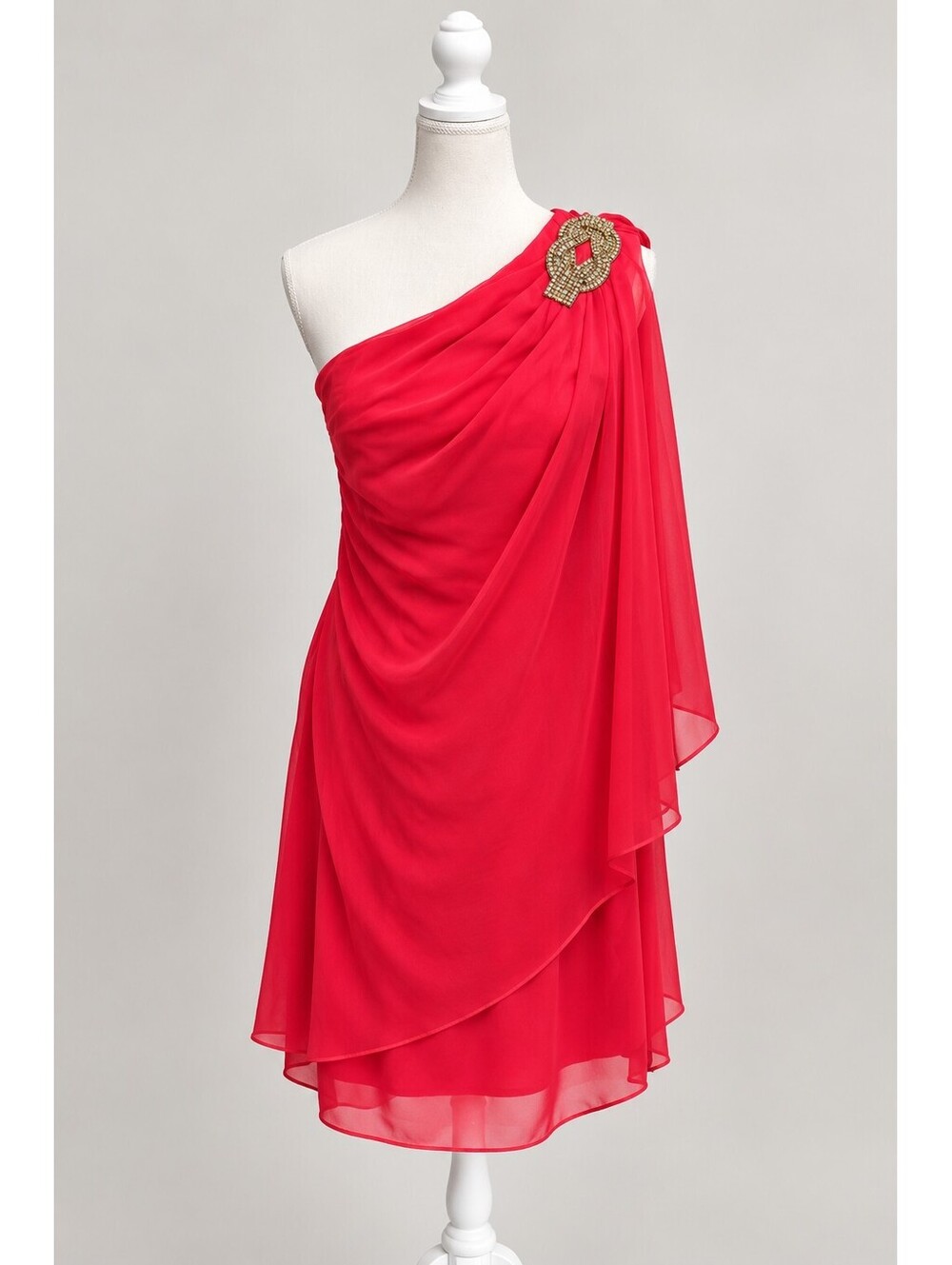 XSCAPE by Joanna Chen Coral One Shoulder Chiffon Cocktail Dress Size 6